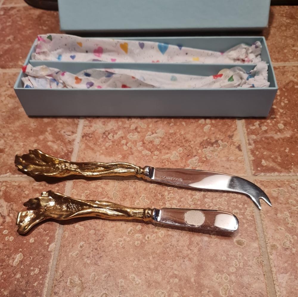 Mariposa Cheese Knife Spreader Set Botanical Gold & Stainless Vintage